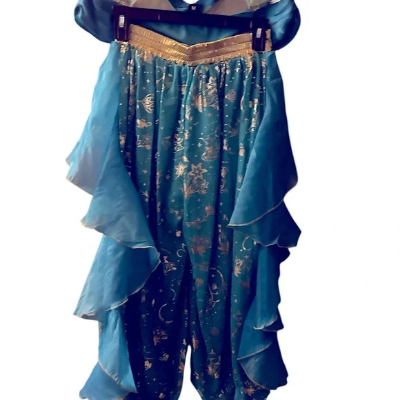 Halloween Disney Jasmine Teal and Gold Princess Costume Sz 13 Top & Bottom set - Picture 2 of 5